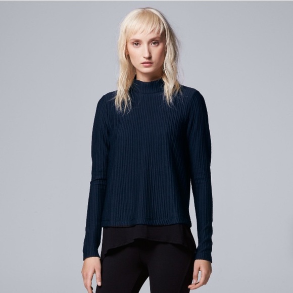 Petite Simply Vera Vera Wang Mock-Layer Mockneck Sweater in NAVY blue BNWT - Picture 1 of 2